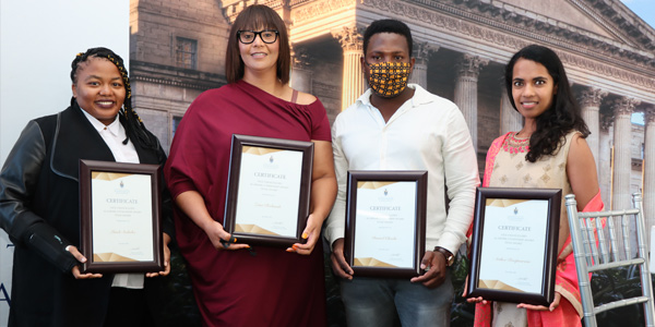 SETMU, winners of the 2020 VCs Academic Citizenship  Team Award: Linah Sesheba, Dr Zena Richards, Daniel Chosi and Arthee Roopnarain